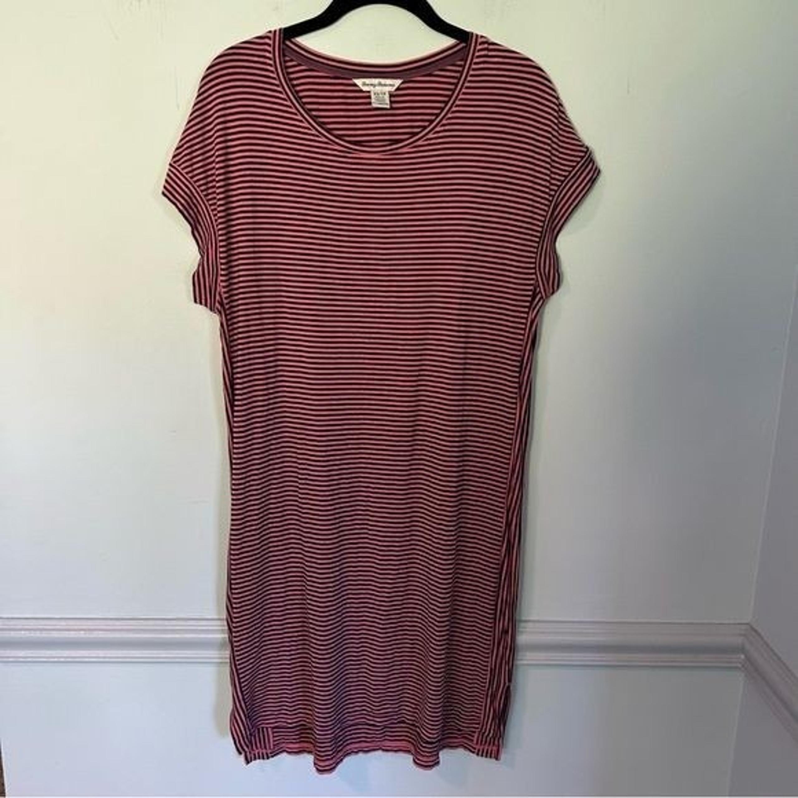 Tommy Bahama Black & Pink Stripe Short Sleeve MIDI Dress Size XS