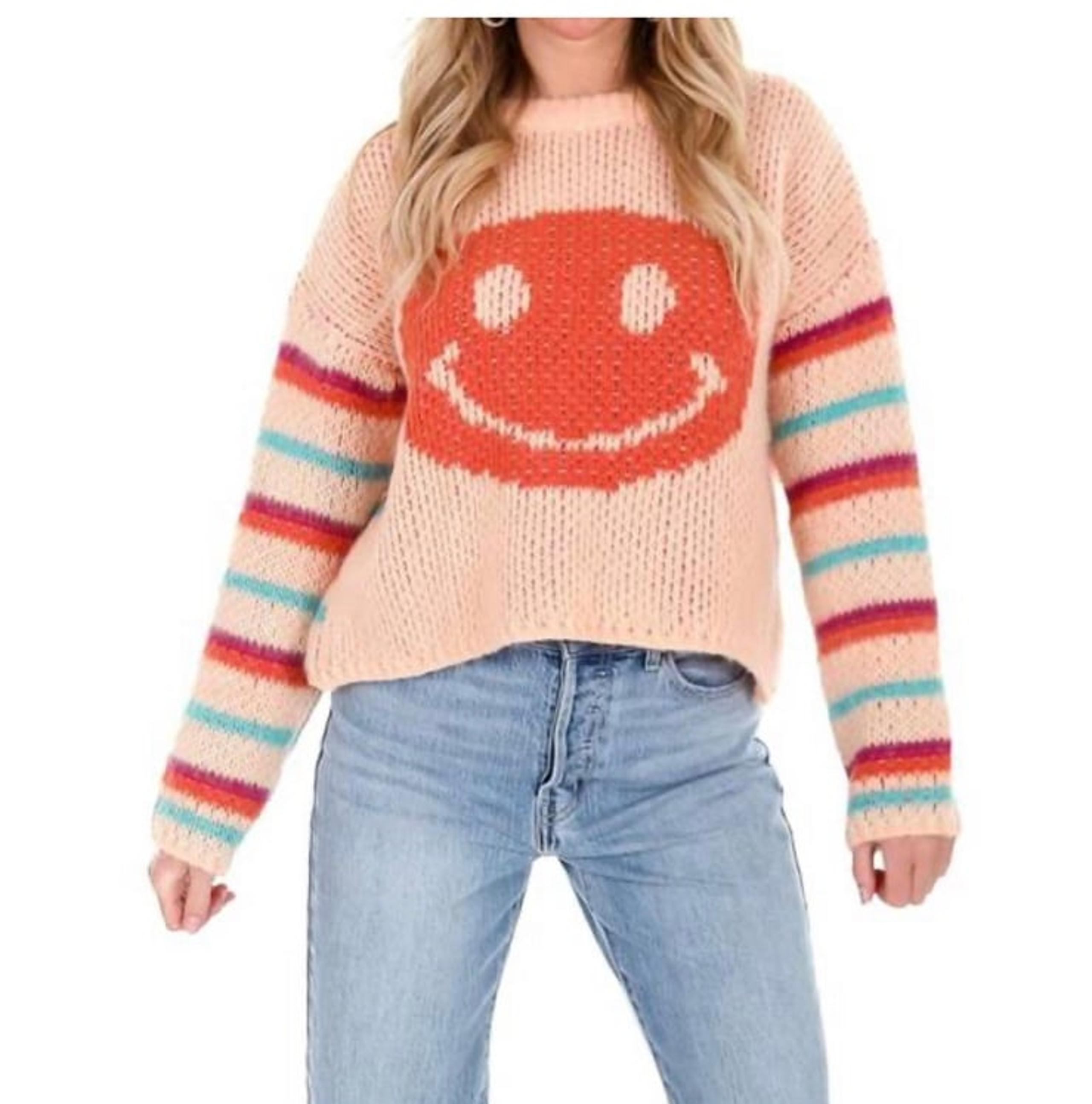 Easel Striped Smiley Face Boutique Sweater Size Small