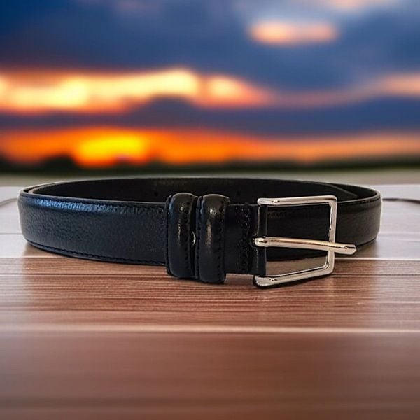 Made In Italy Mens Dress Belt EU 125 110 US Sz 42 Leather Black Stainless Steel