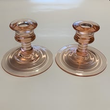 Vintage Pink Depression Glass Candleholders
