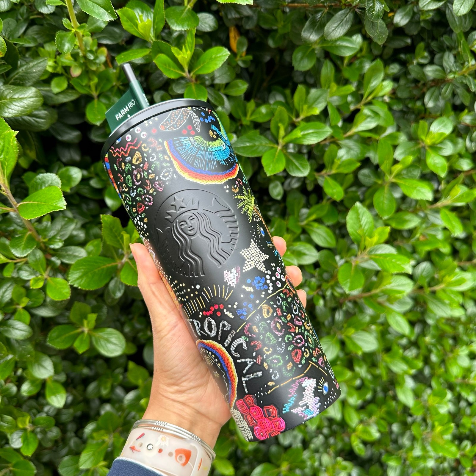 Early Release STARBUCKS Farm Rio Summer 2025 Black Rainbow 24oz Cold Cup Tumbler