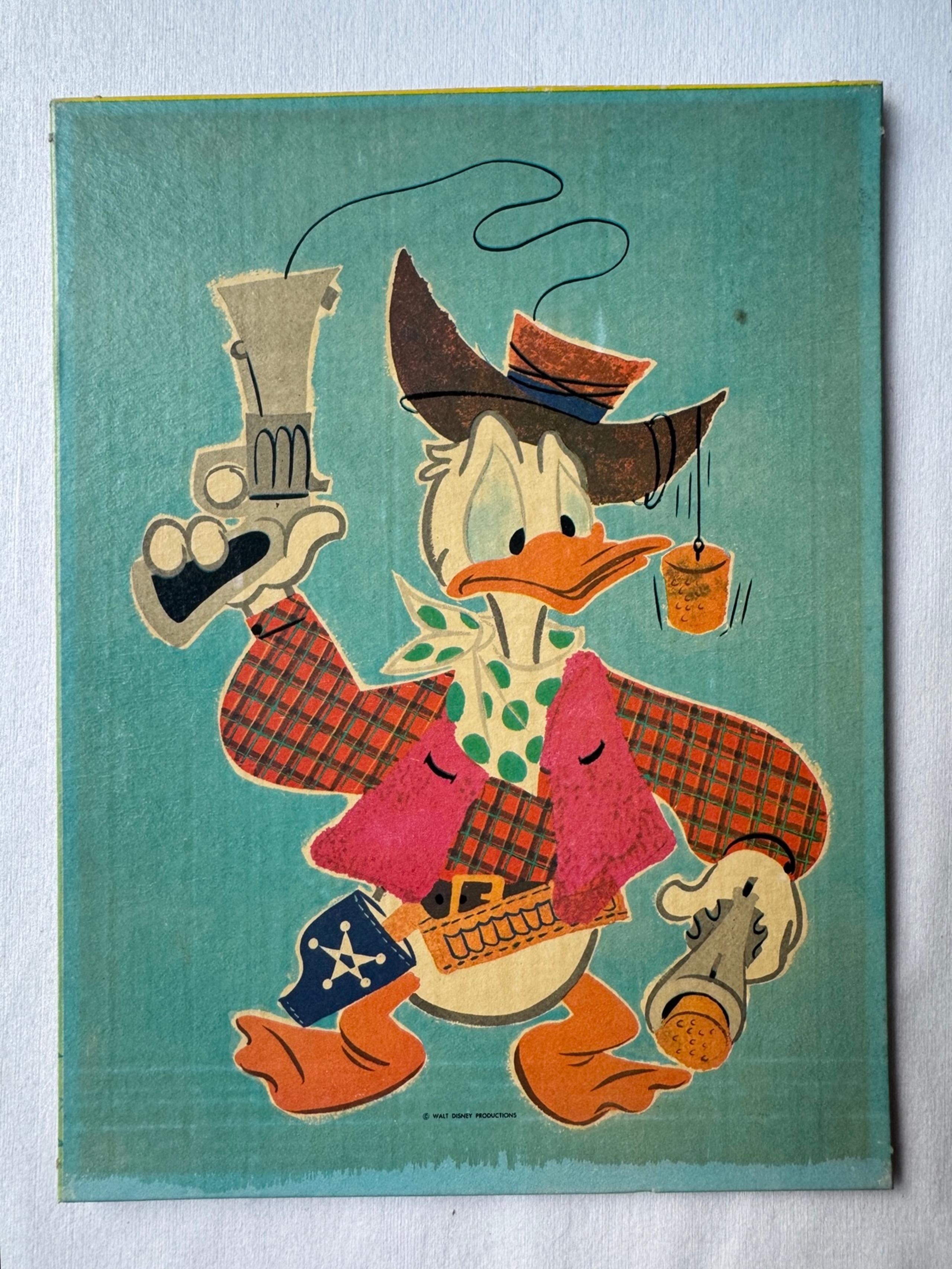 Vintage Bandit Donald Duck Print On Board Walt Disney Productions Used