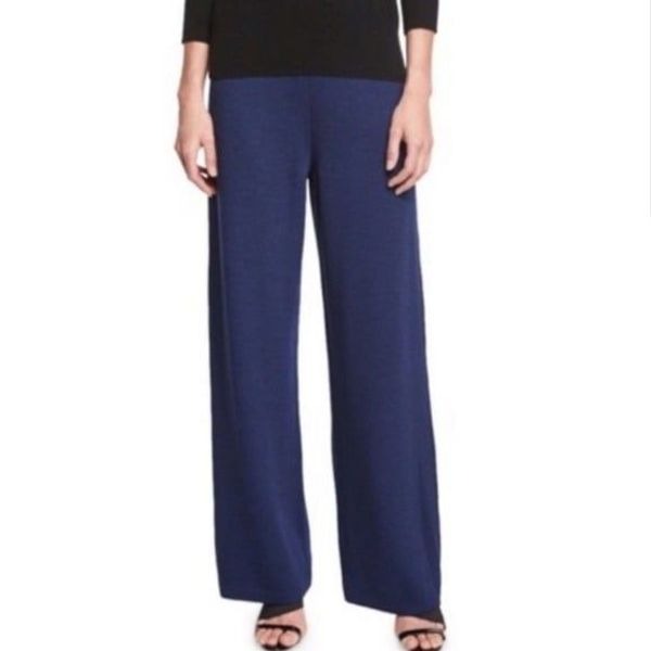 St. John Blue Knit Wide Leg Pull On Pants