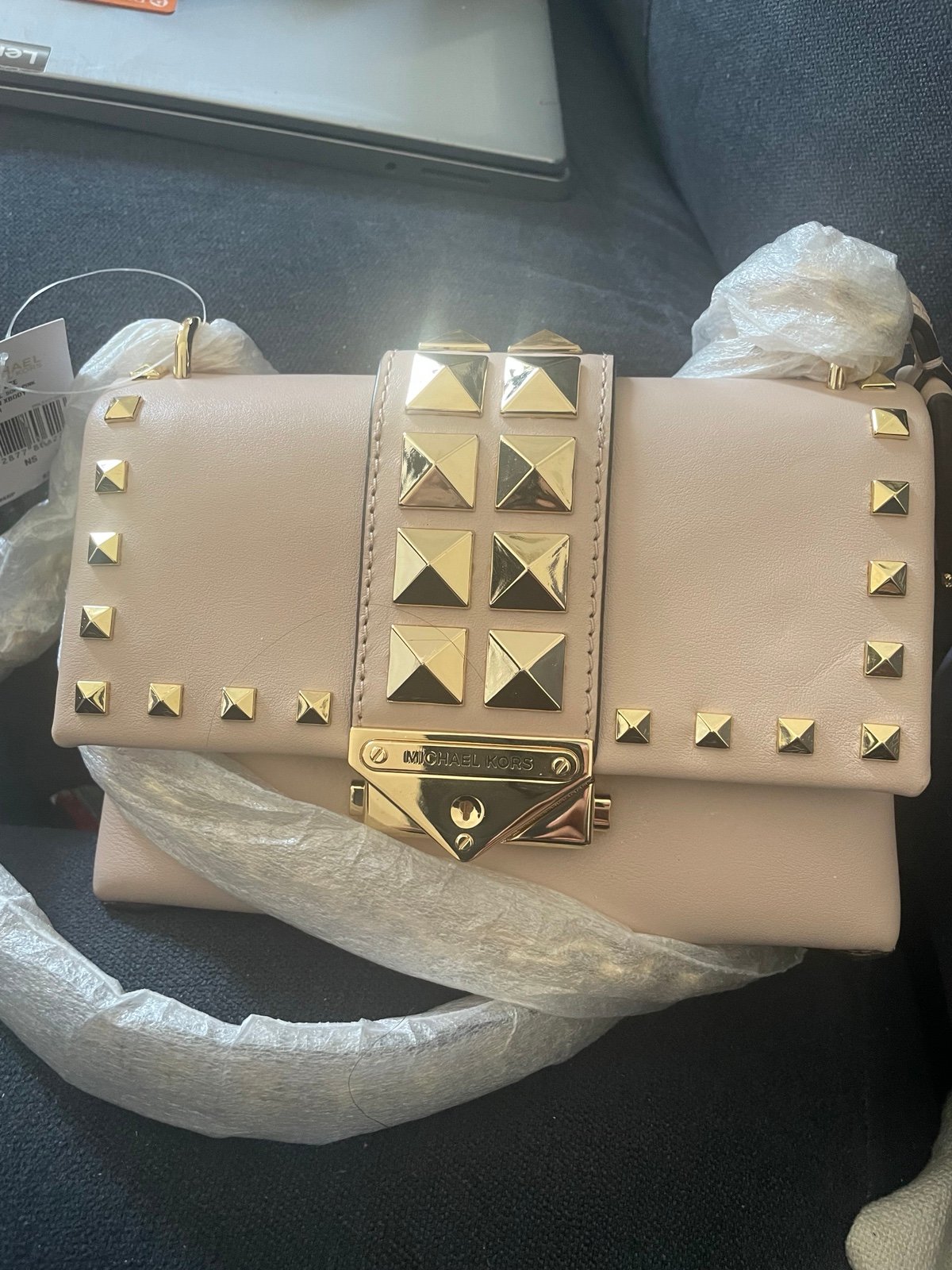 NWT MICHAEL KORS Cece studded Leather Chain Shoulder bag Soft Pink Gold