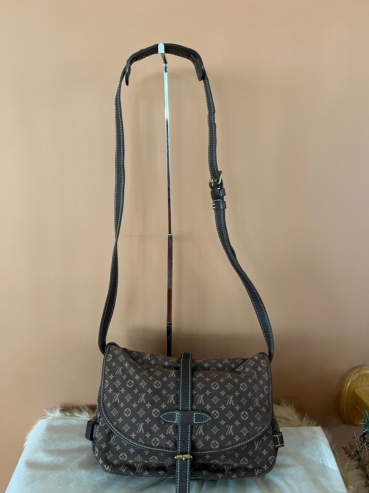 Authentic Louis Vuitton Brown Mini Lin Saumur Crossbody Bag Preloved