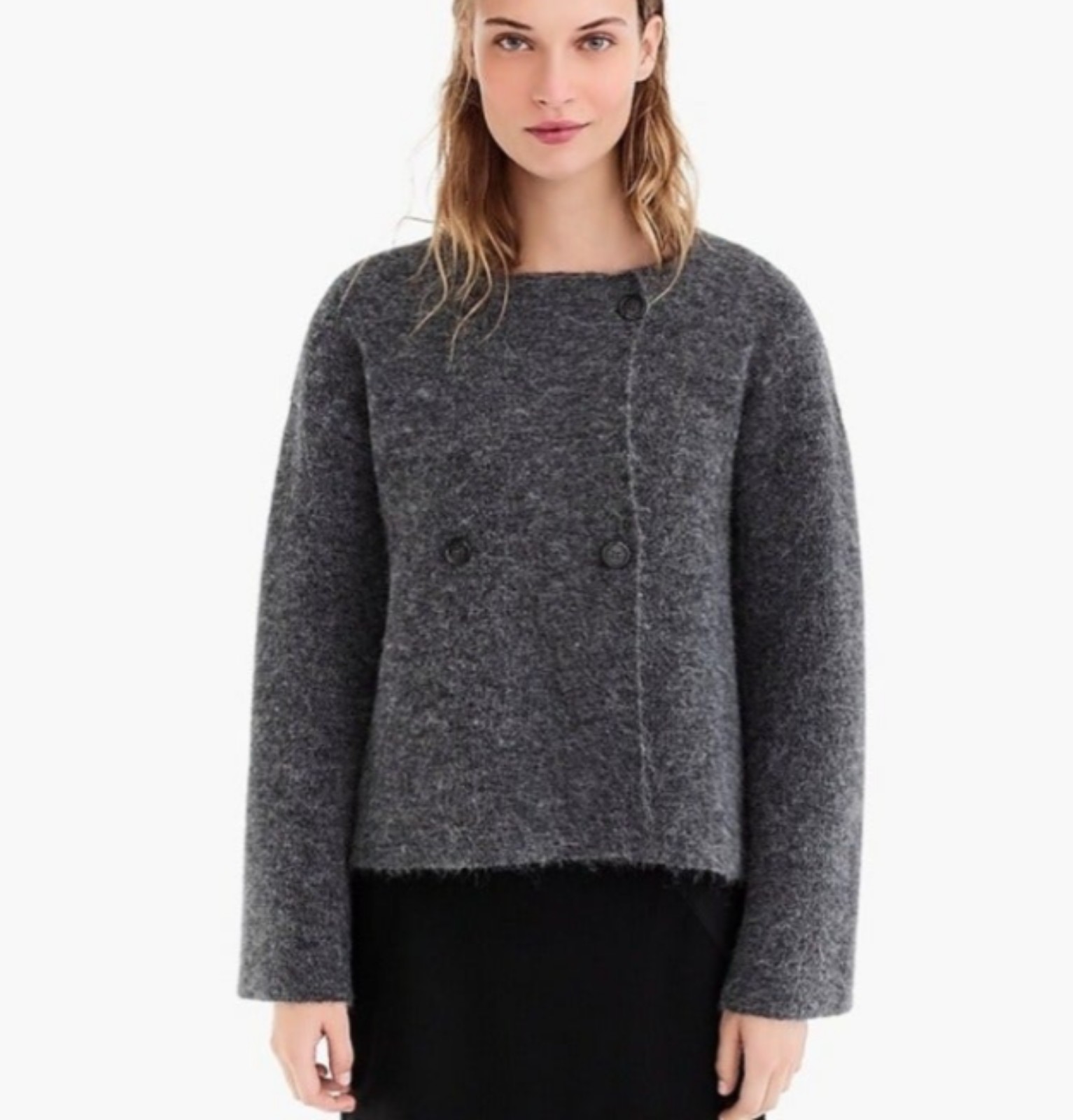 J. Crew Collection Double Breasted Sweater Coat Jacket Gray Women Small K3158