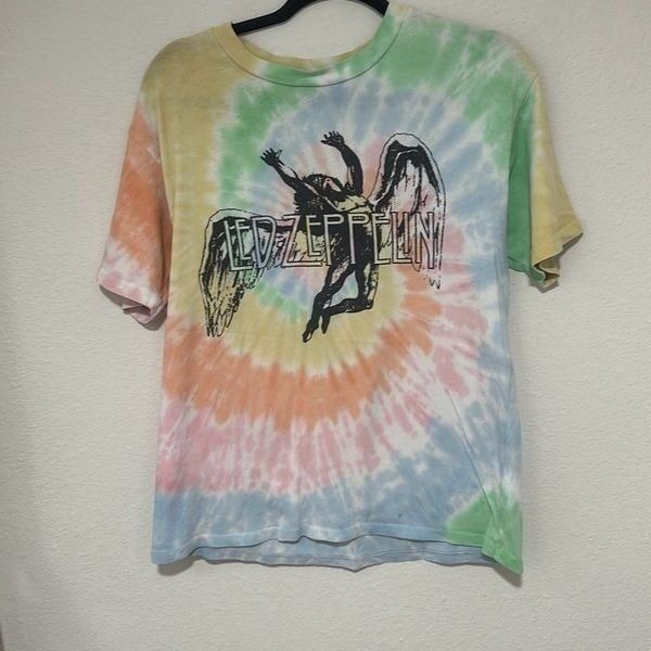 Daydreamer Womens Multicolor Tie Dye Led Zeppelin Cotton T-Shirt Size Medium