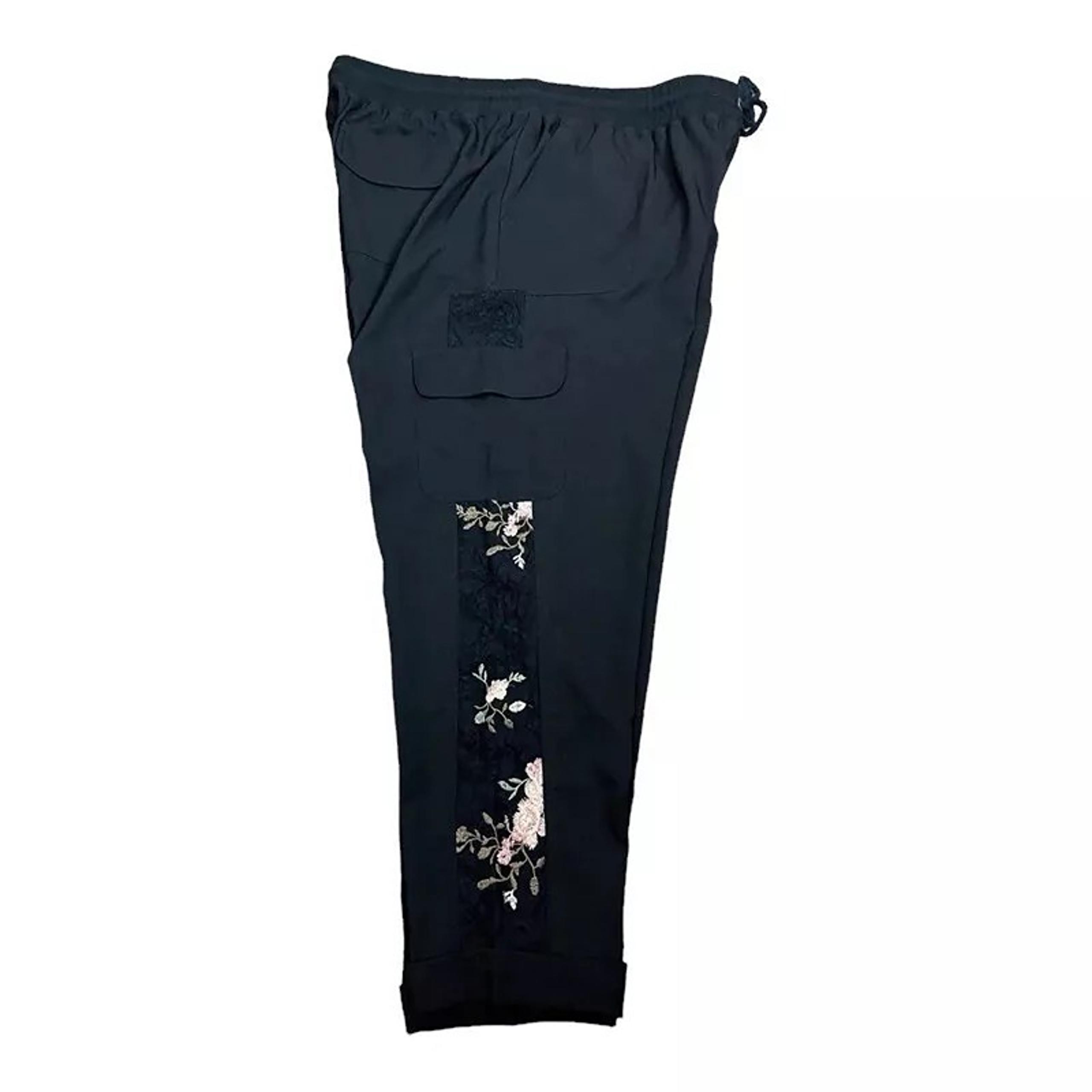 Knox Rose Cargo Pants XL Embroidered Lace Pocket Cuff Floral Black Drawstring