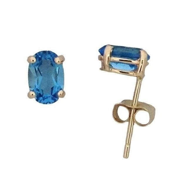 2.60Ct Natural Oval Swiss Blue Topaz Stud Earrings 14k Yellow Gold