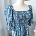Perry Walker The Grace Blue Floral Short Puff Sleeves Cotton Mini Dress Medium