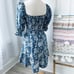 Perry Walker The Grace Blue Floral Short Puff Sleeves Cotton Mini Dress Medium