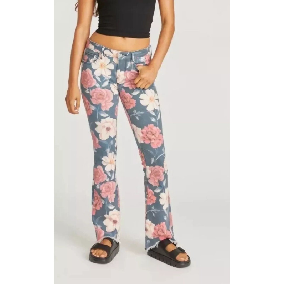 Driftwood Eva Masquerade Lw Rise Floral Print Bootcut Stretch Denim Jeans 26×32