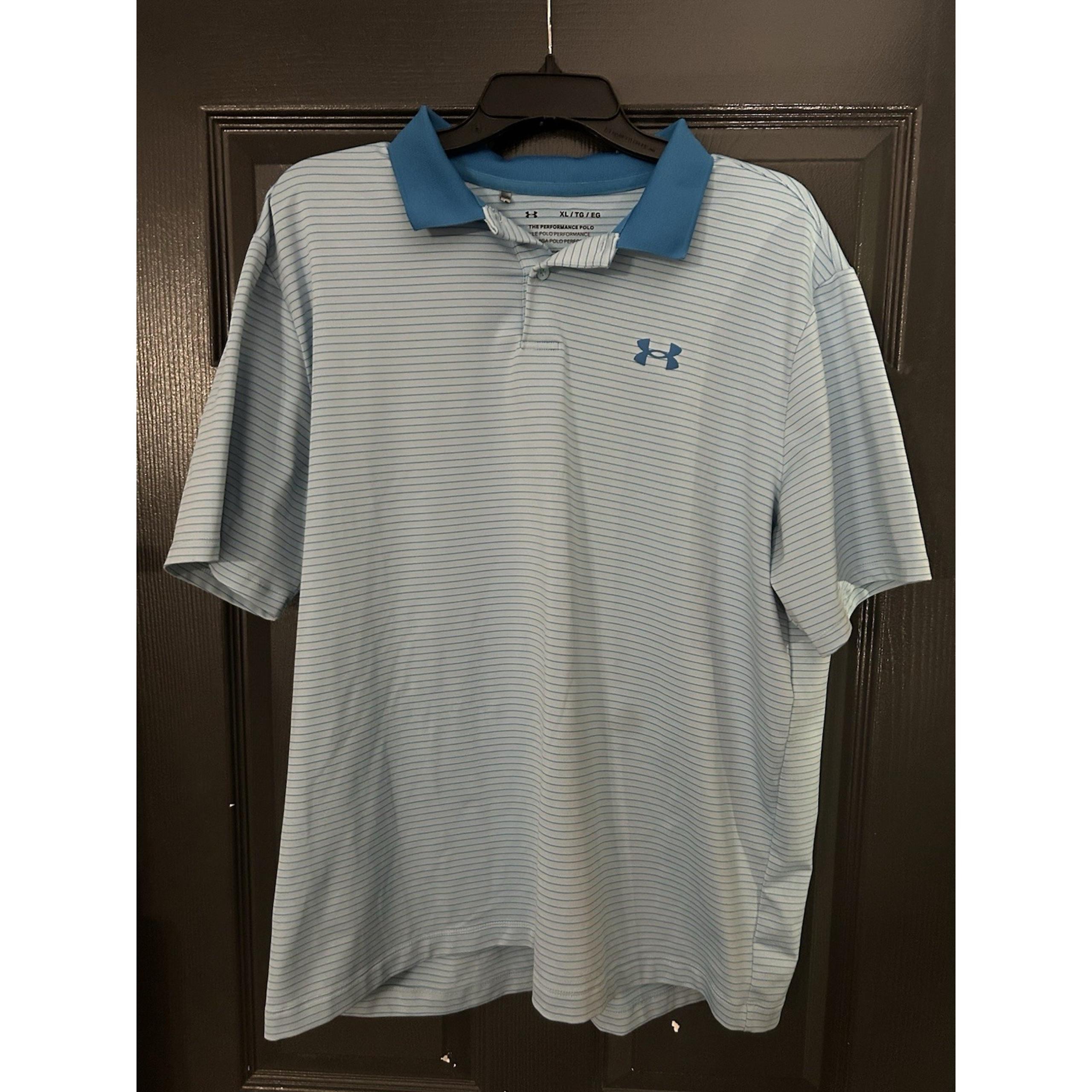 Under Armour Men's Loose HeatGear Performance Polo White/Blue Stripe Shirt SZ XL