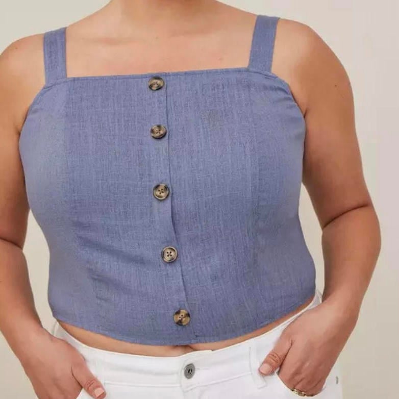 TORRID blue plus size chambray button down crop top