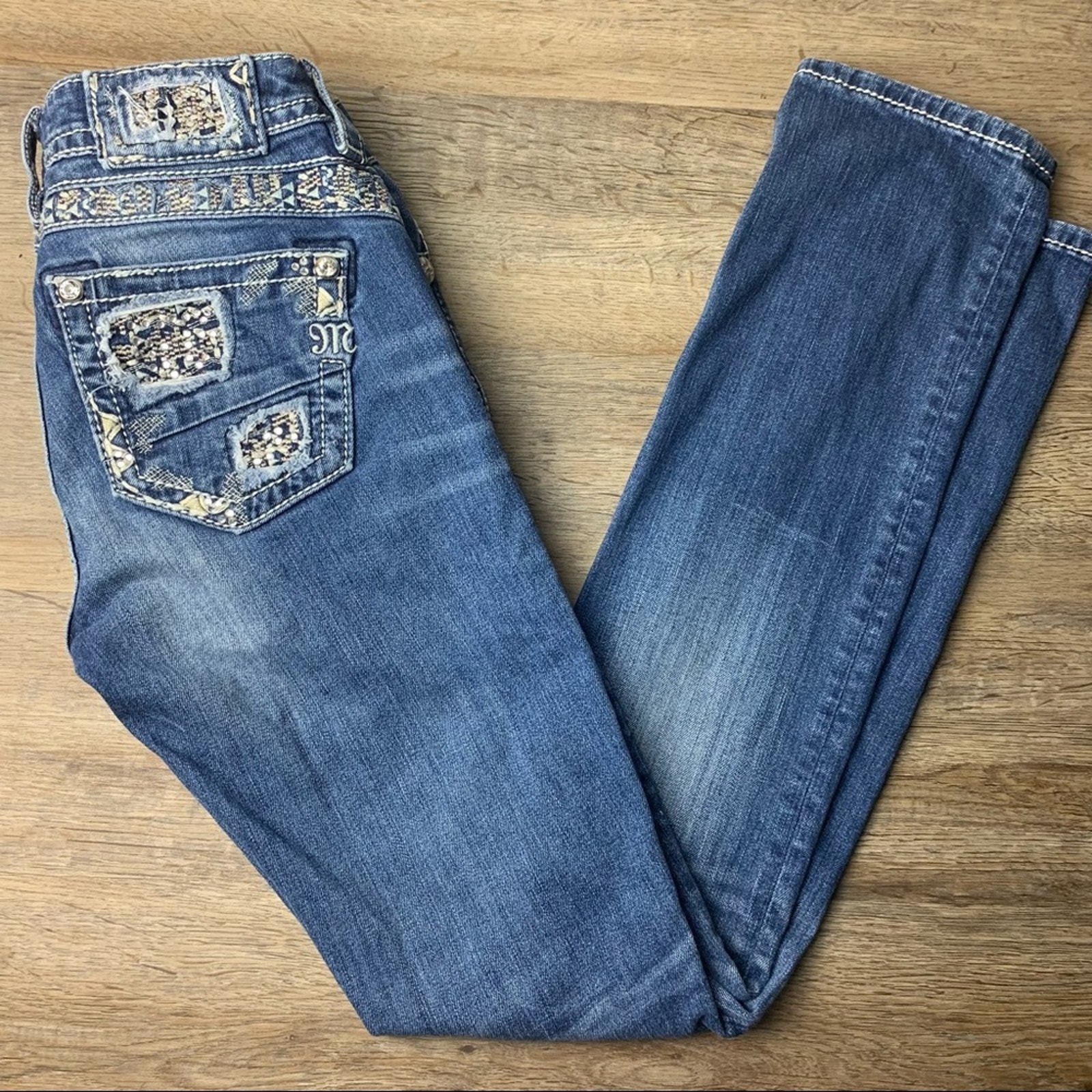 Miss Me Bling Mid Rise Straight Jeans