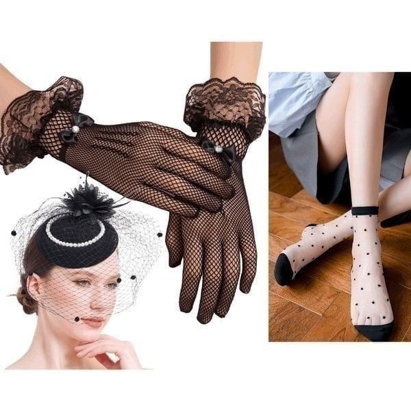 3PCS Pinup Retro Vintage Classy 1950s Halloween Black Accessories Set NEW