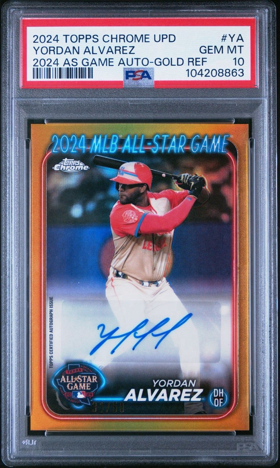 Yordan Alvarez - 2024 Topps Chrome Update AS Game Gold Auto /50 - PSA 10 POP 1