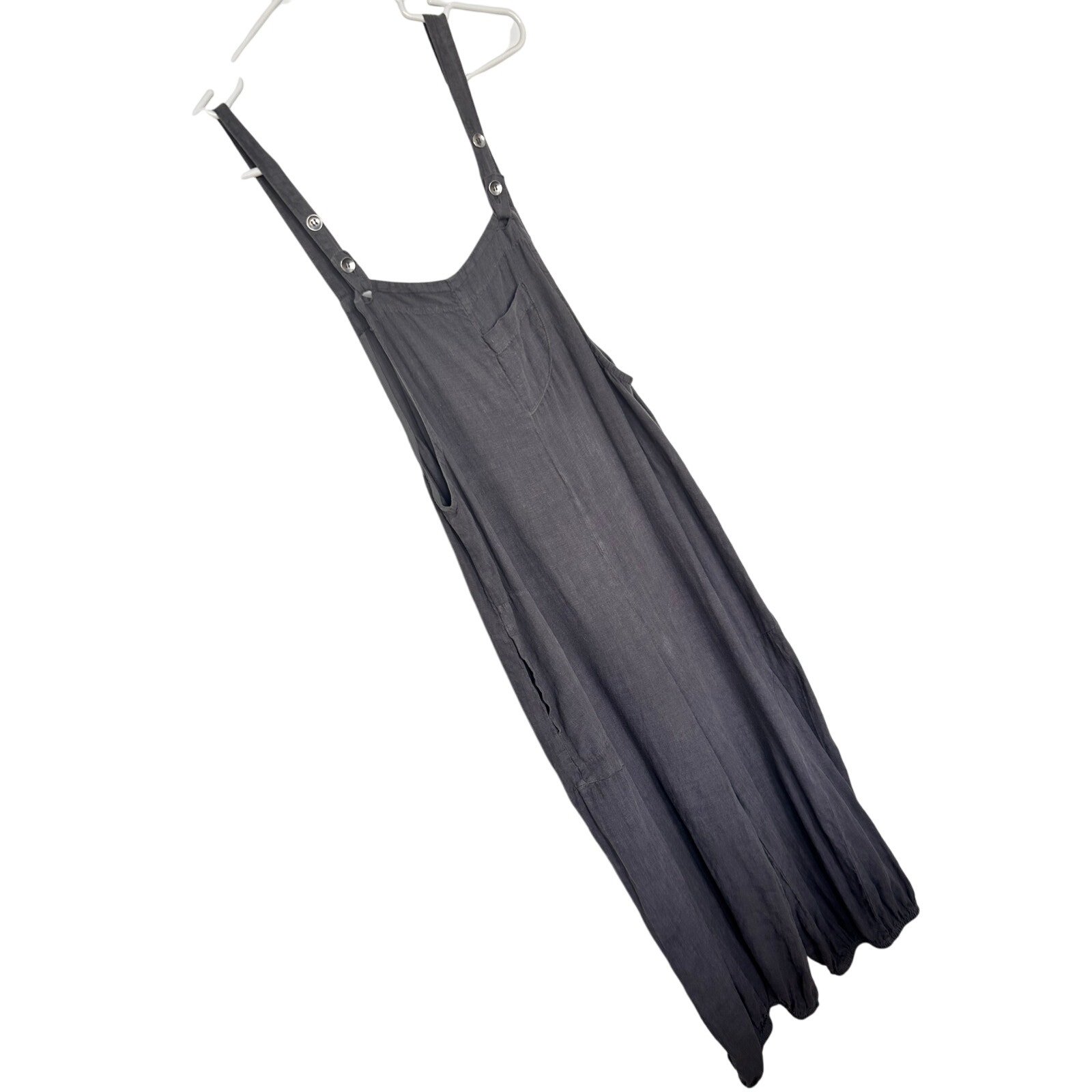 fenini women's xs linen loose fit overall romper boho in grey adjustable
