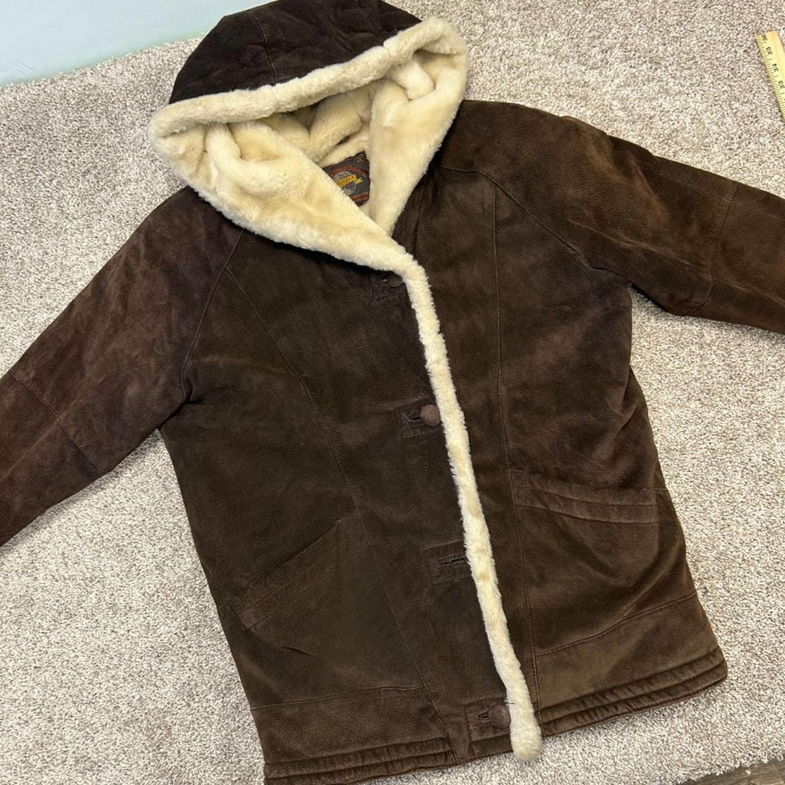Wilson's Adventure Bound Leather Coat Faux Shearing Lined Hooded Women Small