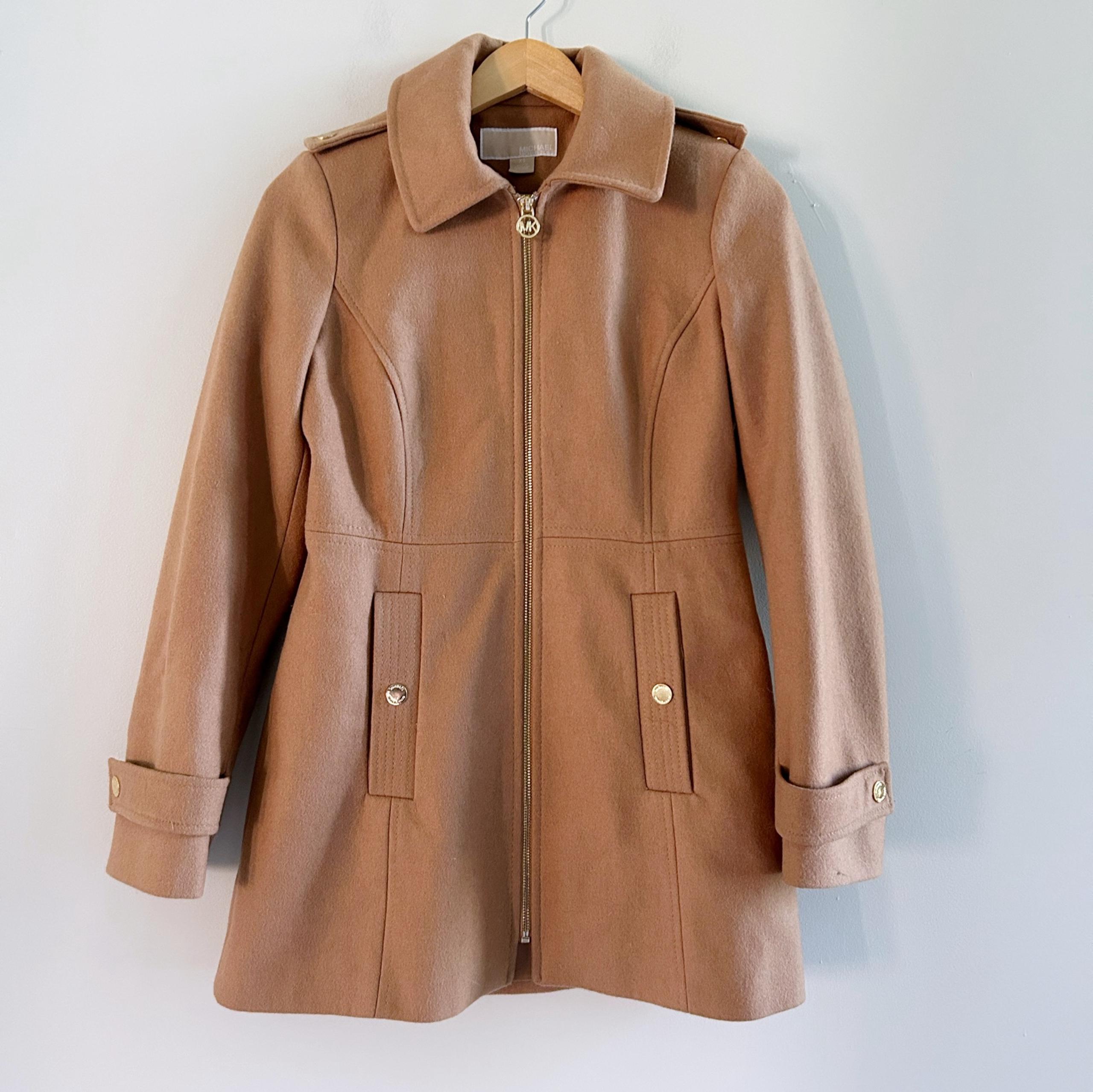 Michael Kors Wool Peacoat Camel Tan XS MISSING DETACHABLE HOOD