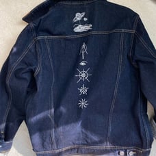 NWOT H&M /Nyden x Dr. Woo Embroidered Denim Jacket with Brown Leather Trim in M