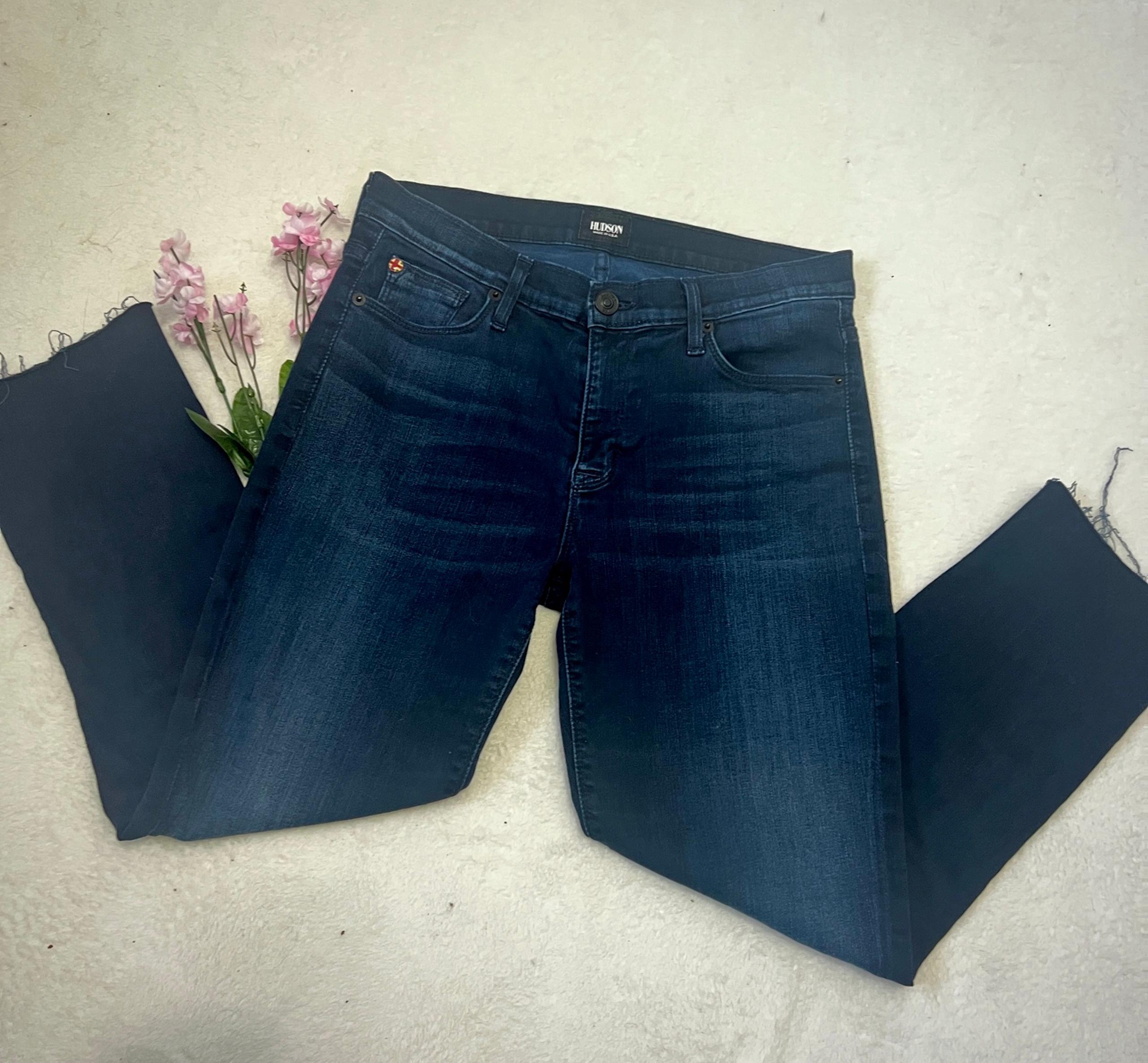 Hudson Shine Mid-Rise Dark Wash Cropped Jeans - Size 28