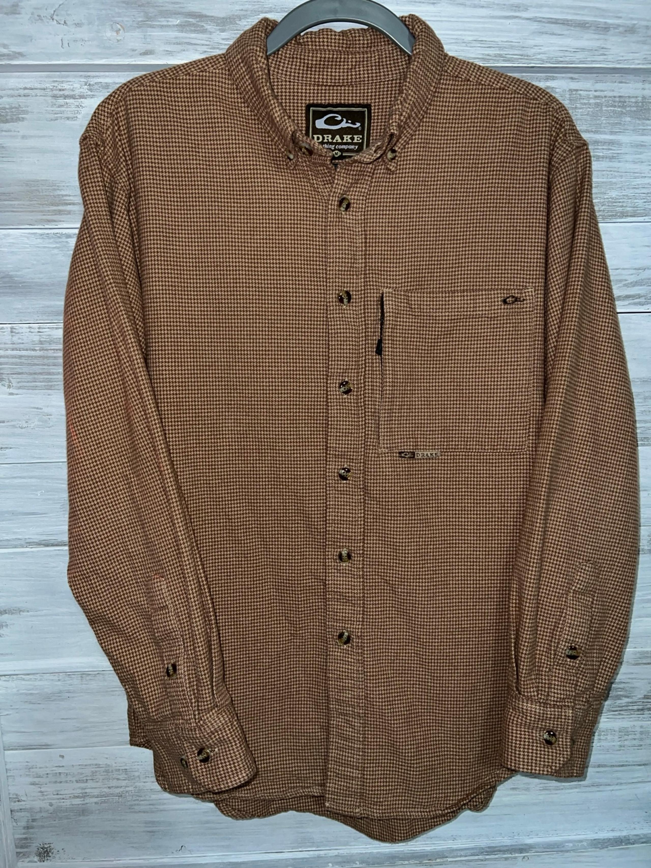 Drake Waterfowl Autumn Brushed Twill Shirt - Men’s Size Medium Tan/Herringbone