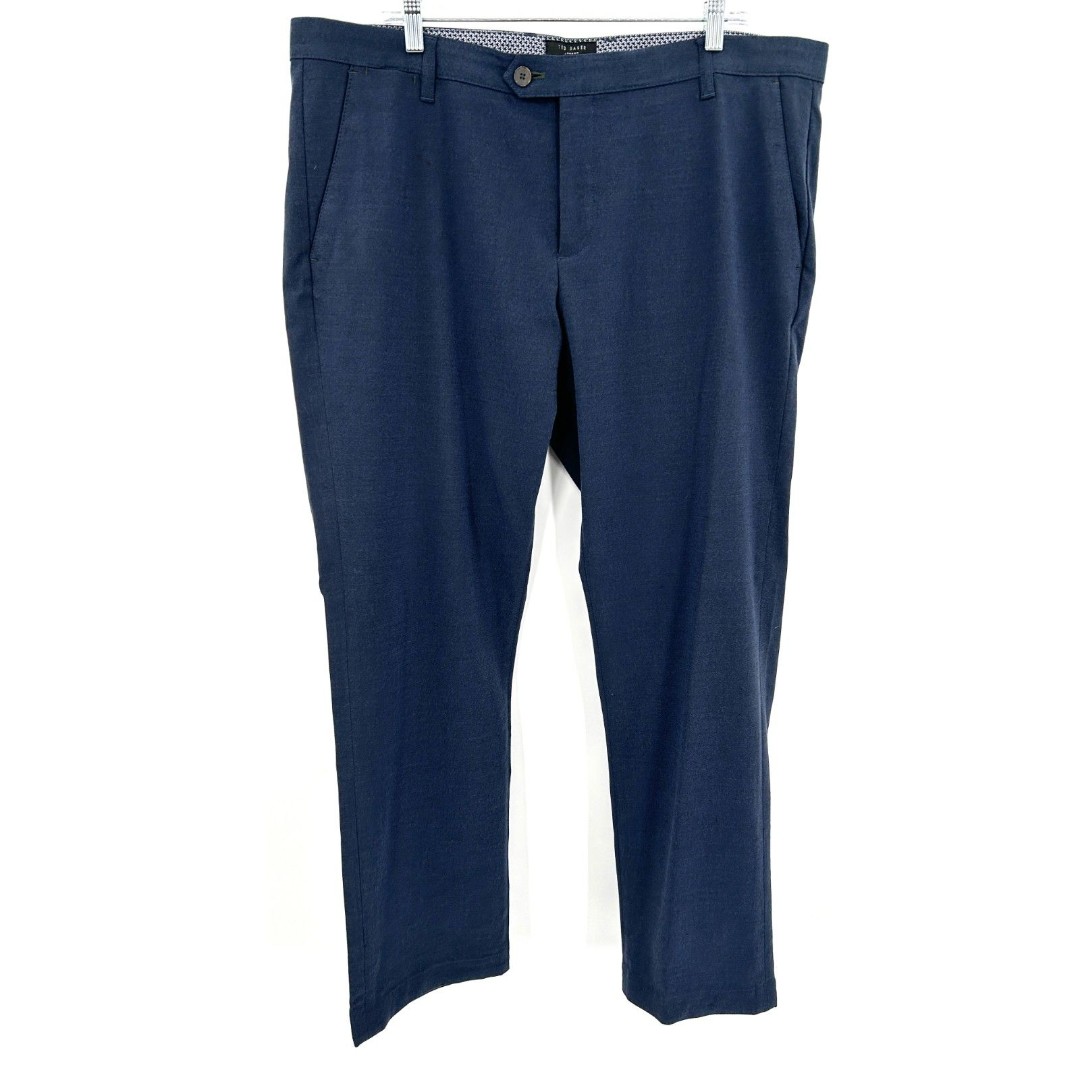 TED BAKER Men's Navy Blue Straight Leg Flat Front Trouser Dress Pants Size 40