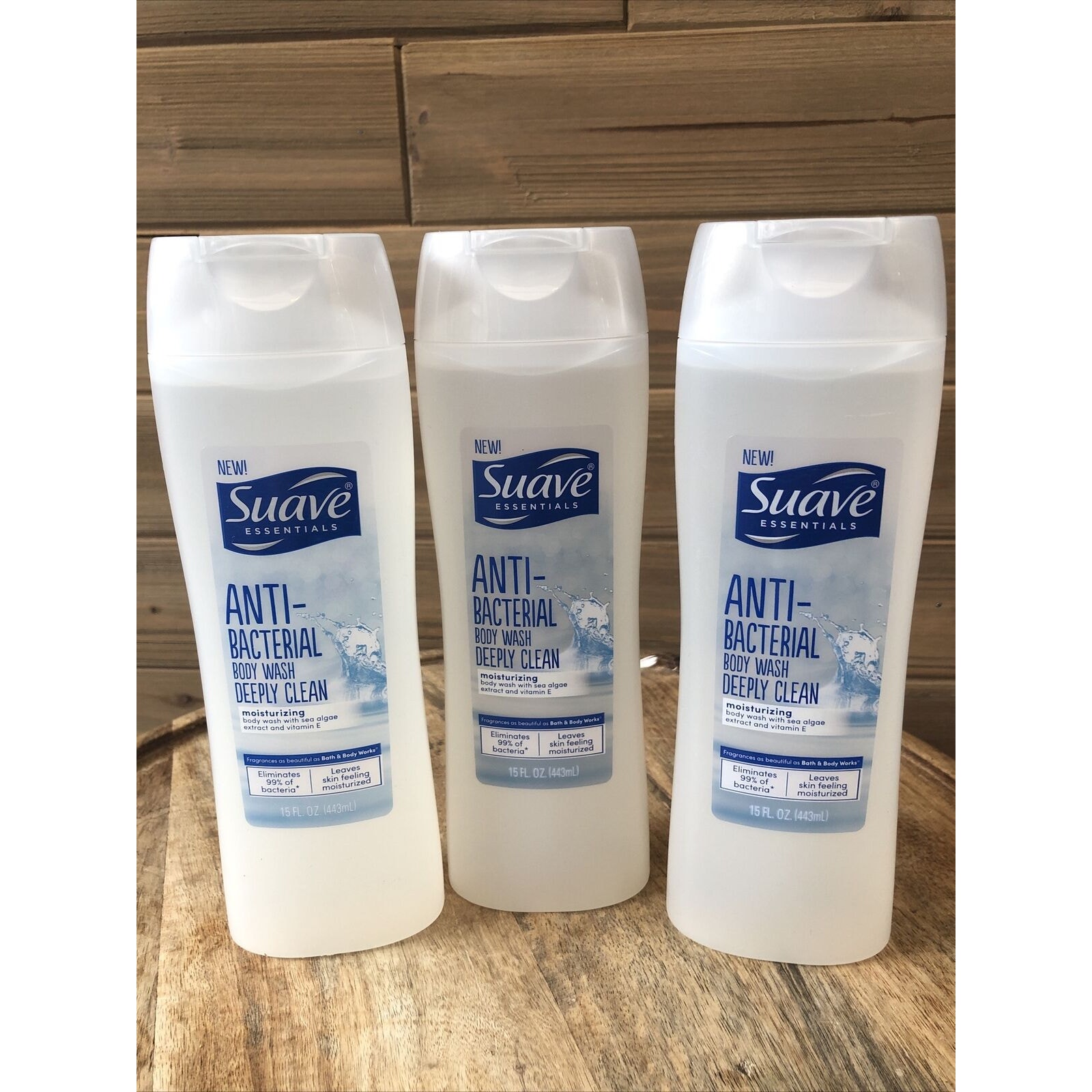 LOT (3) SUAVE ESSENTIALS ANTI-BACTERIAL BODY WASH DEEP CLEAN MOISTURIZE 15 FL OZ
