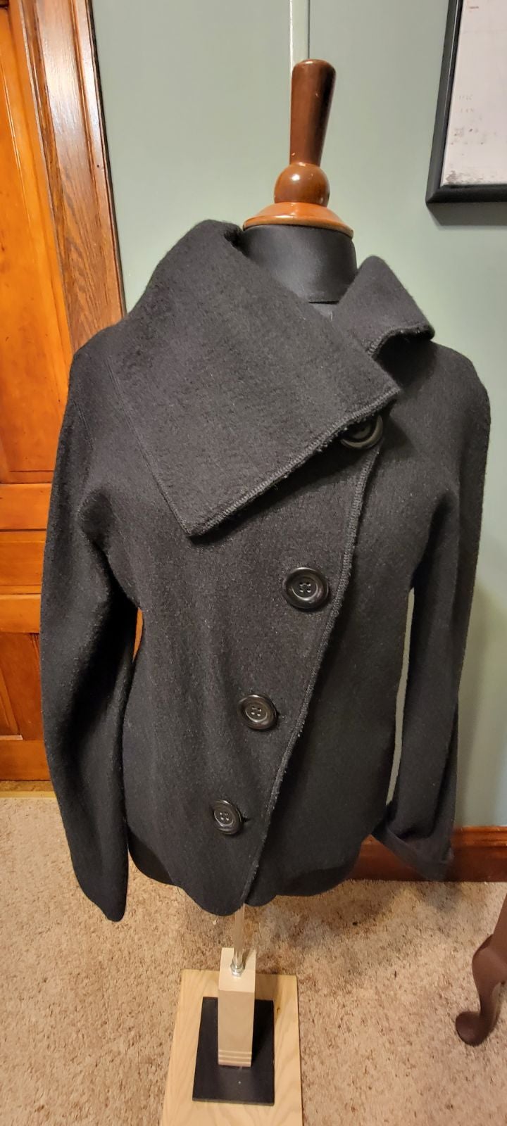 Covington 100% black wool button up cardigan size L