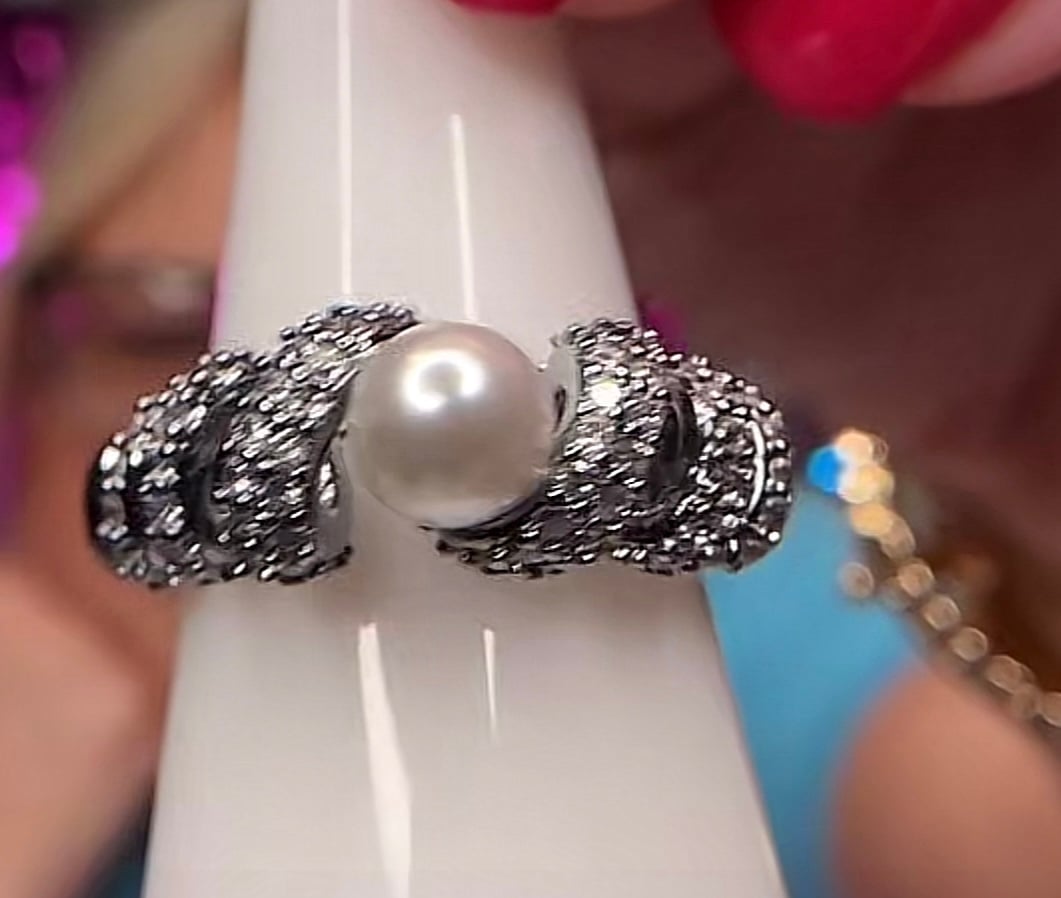 *Will Receive The Week of May 26* BP June 25 Pearl Swirl Ring on Hematite Size 8