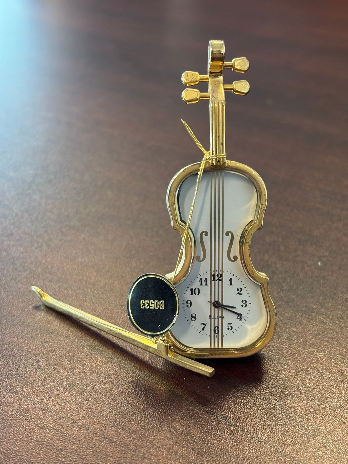 Bulova Miniature Cello with Bow #B0533 Mini Boutique Collectible Clock! New Cond