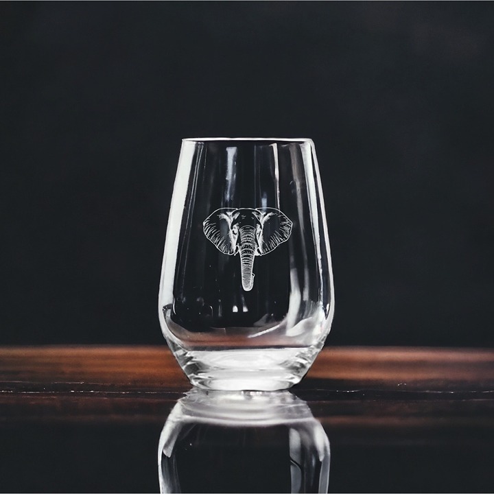 Elephant Stemless Wine Glasses x4 Premium 15 Oz Personalize Animal Wild Gift NEW