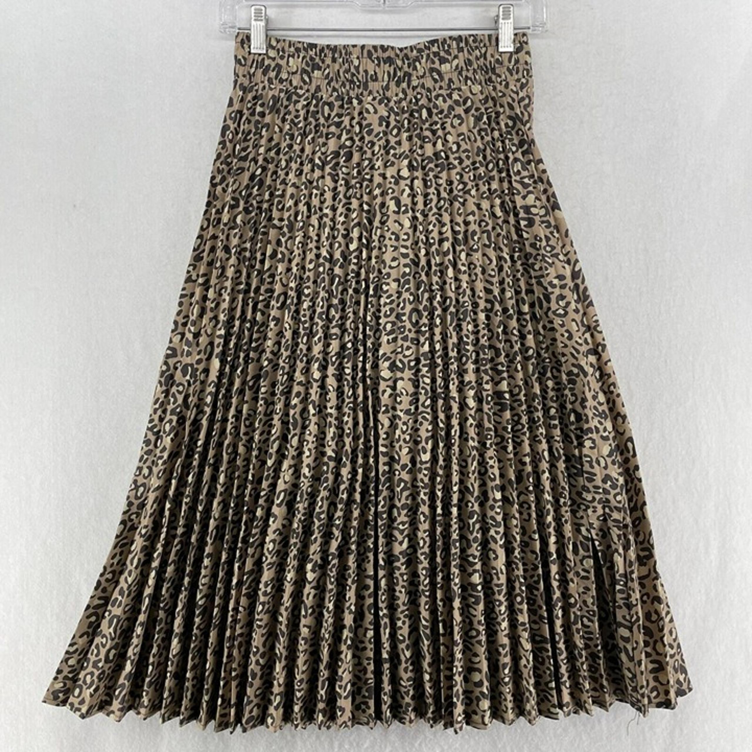Wild Fable Maxi Skirt Womens XS Brown Black Leopard Print Pleated A Line Pull On
