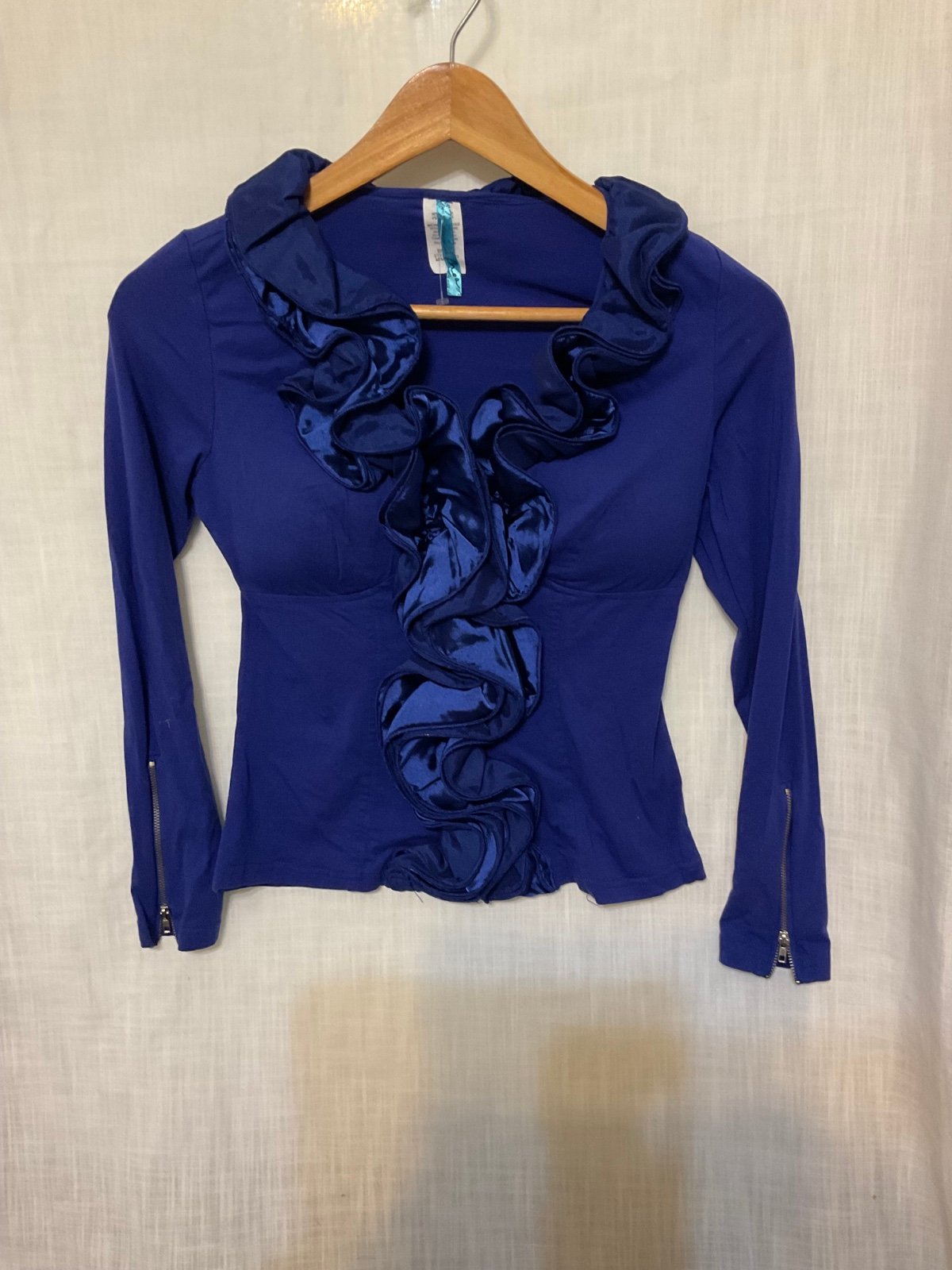 Vintage Ruffle Royal Blue form fitting Blouse