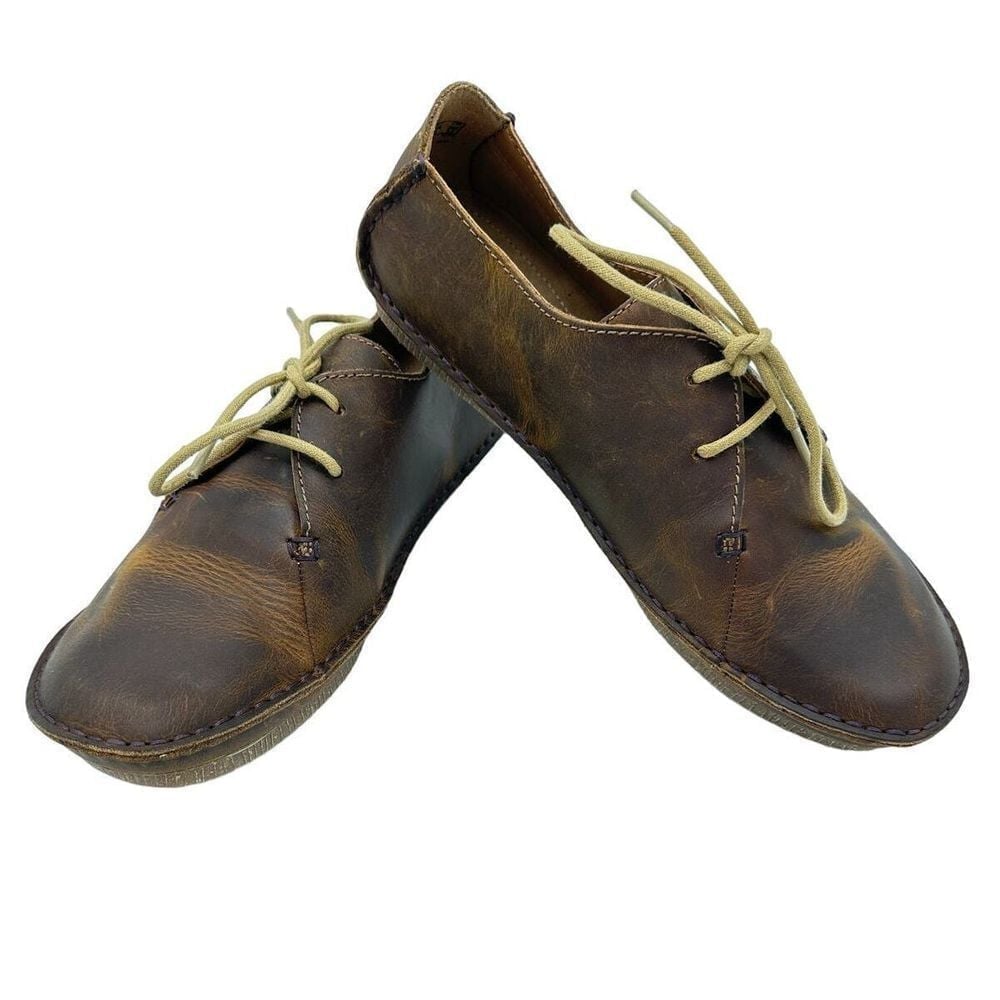 Clarks Womens NEW SZ 8 1/2 M Janey Mae Beeswax Lace Up Nubuck Leather Brown Shoe
