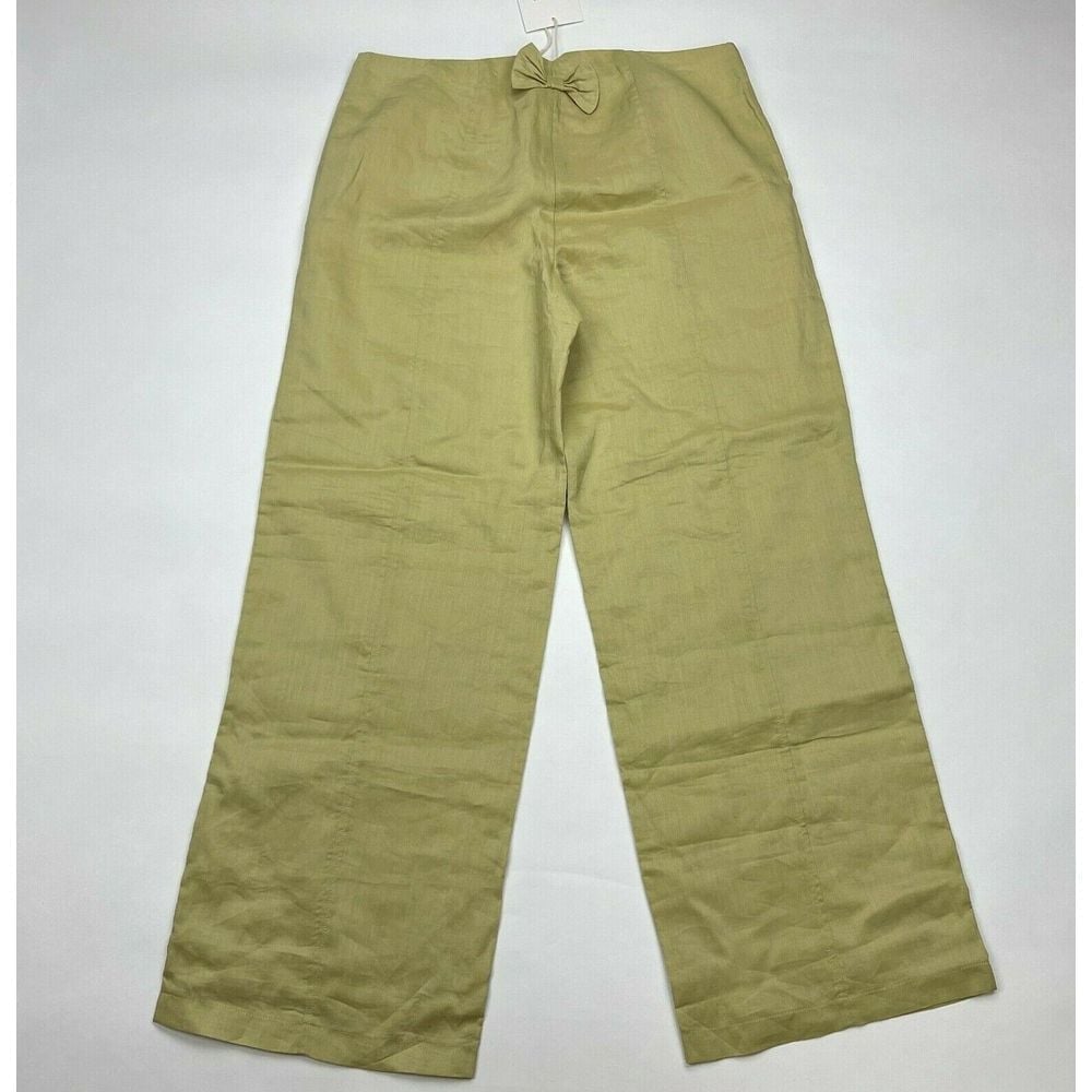 ACROSS Lined Wide Leg Linen Pants Bow Back Zip Closure Green Women XXL NWT 110