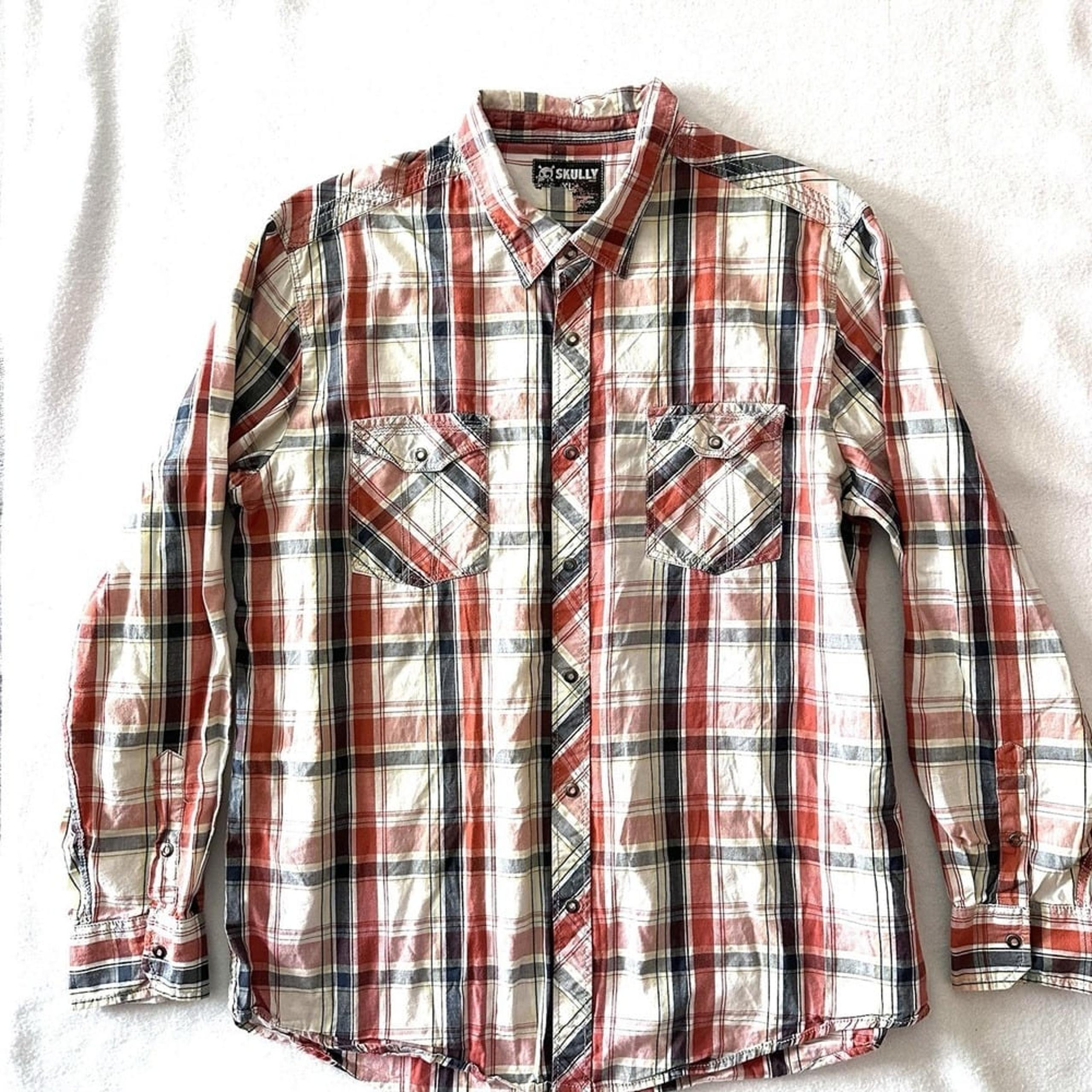 Scully Mens XL Snap Button Shirt Red Plaid Western Cowboy Long Sleeve