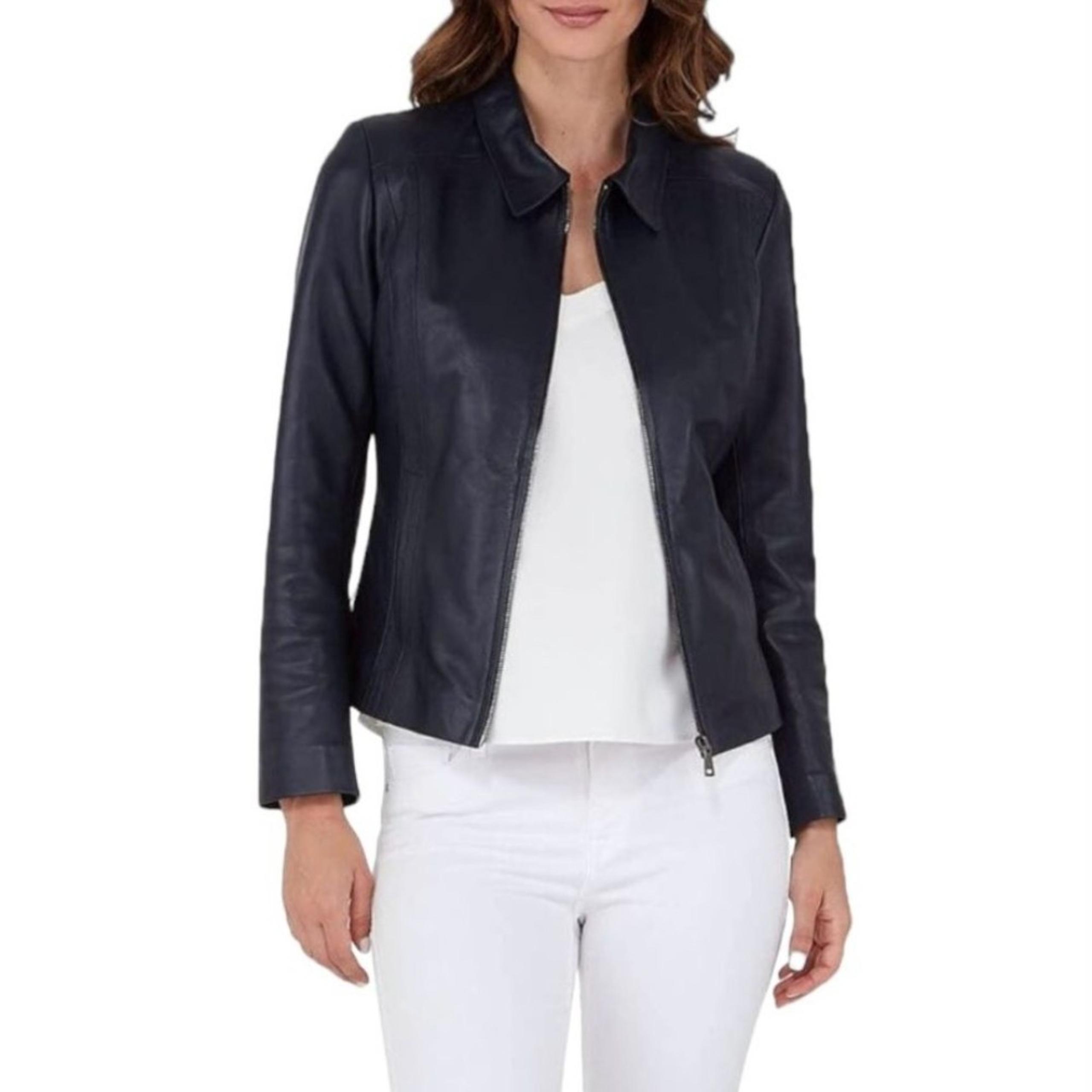 Vintage Uniform Leather Black Genuine Leather Zip Front Jacket