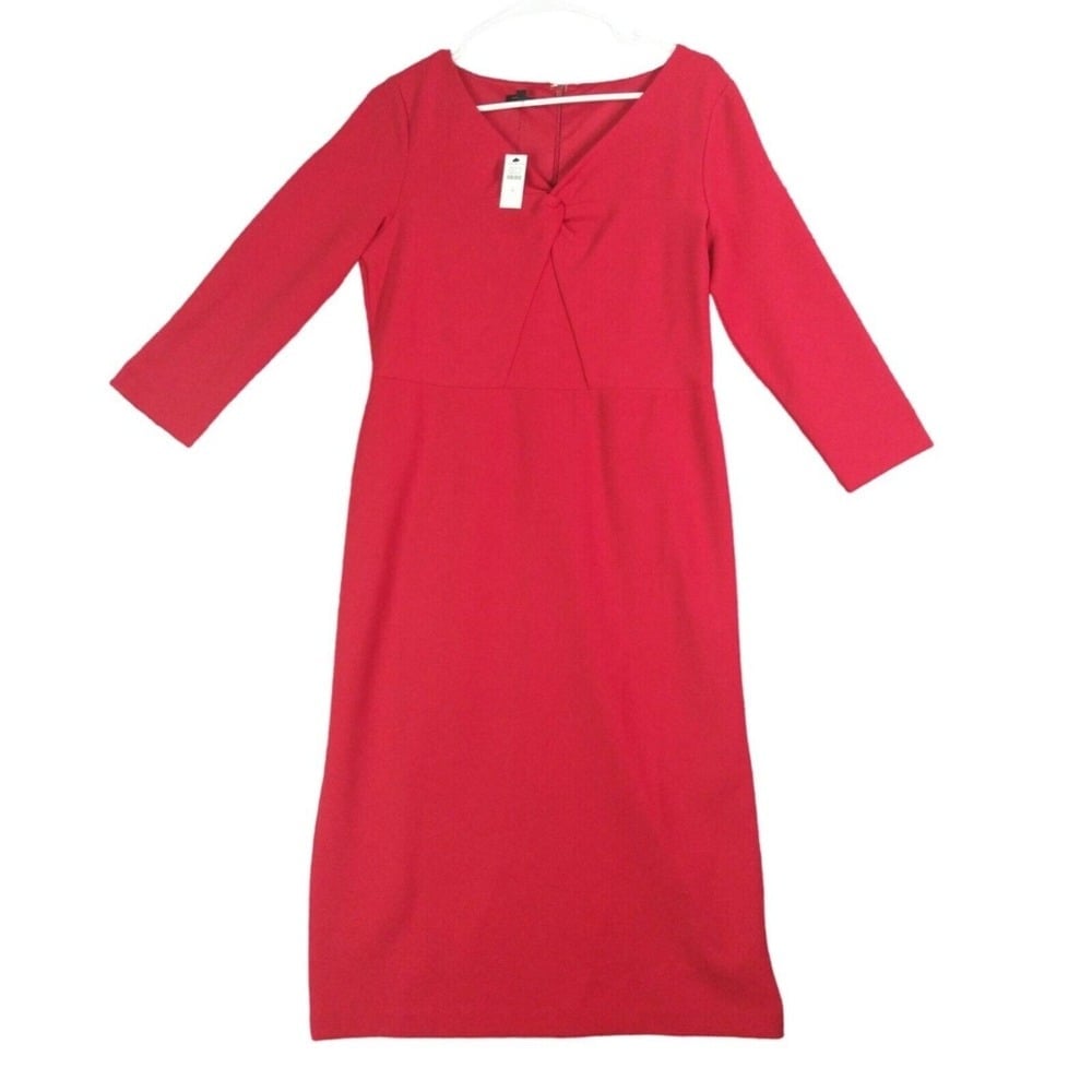 Talbots Sheath Dress Knit Career Work Party Red V-Neck 3/4 Sleeve Womens 8 NEW