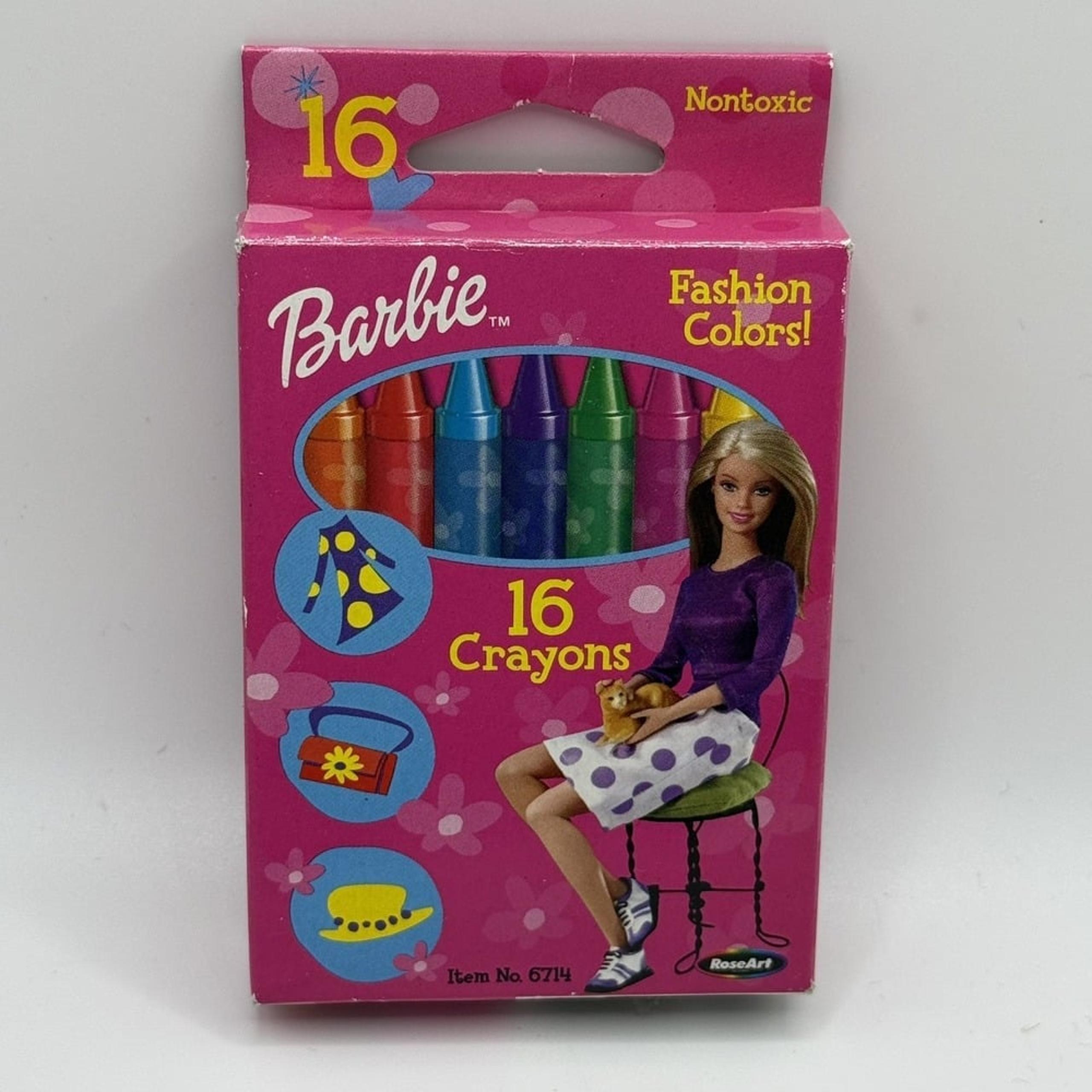 VTG. 2000 Rose Art Industries Barbie Fashion Color 16 Crayons Box New