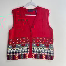 Vintage Karen Scott Chunky Knit Sweater Vest Heart Flower Rose sz Medium
