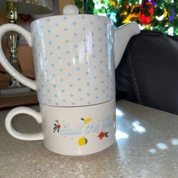Clay Art ceramic tea set for one “spill the tea”