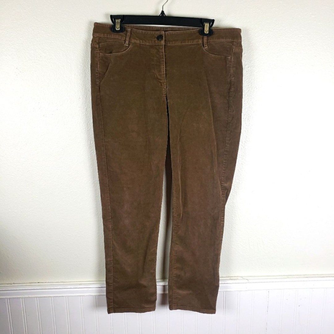 Women's J. Jill Brown Ribbed Corduroy Straight Leg Mid Rise Pants Size 12P