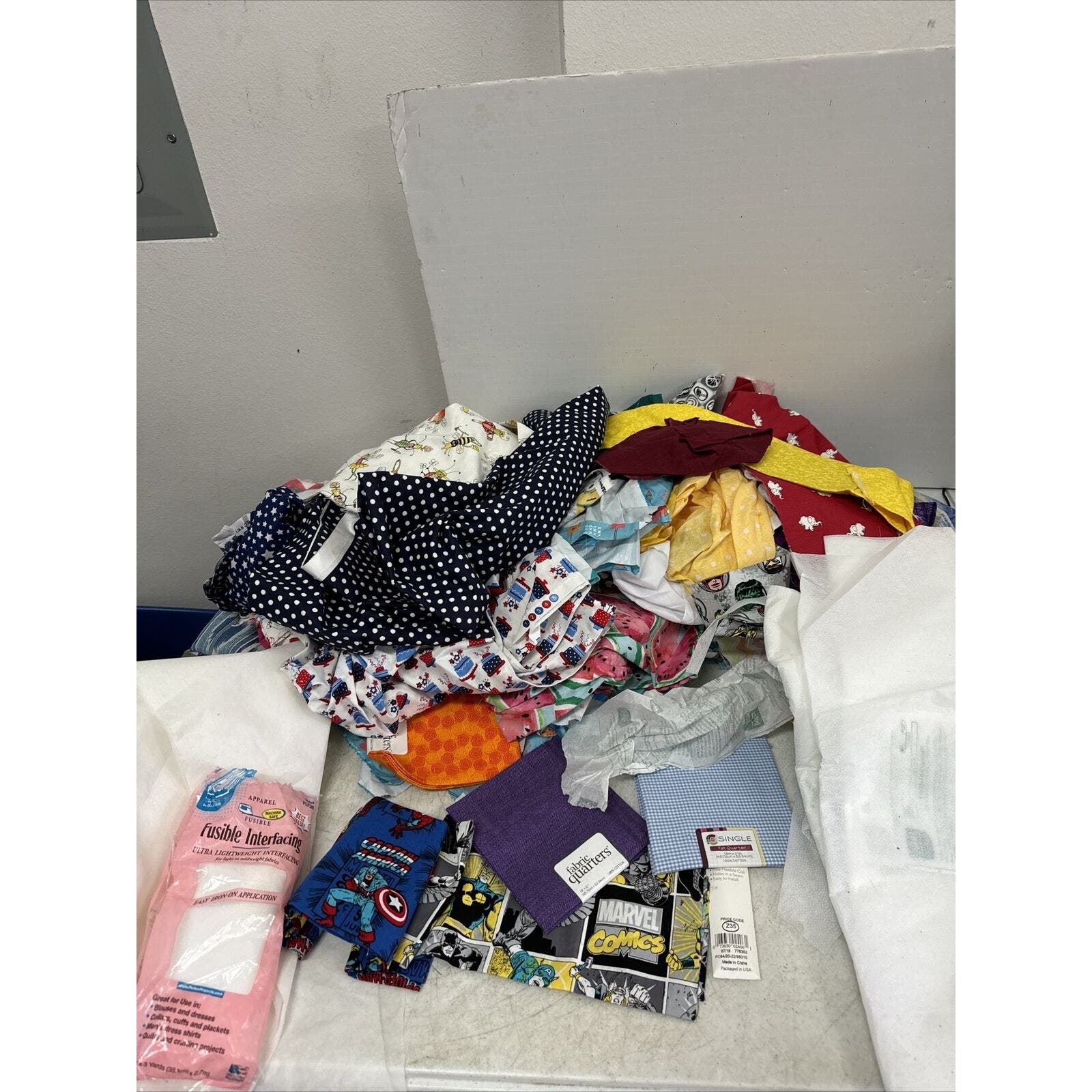 10 Pound Lot Of Fabric Scraps & Pellon Featherweight Interfacing Marvel More