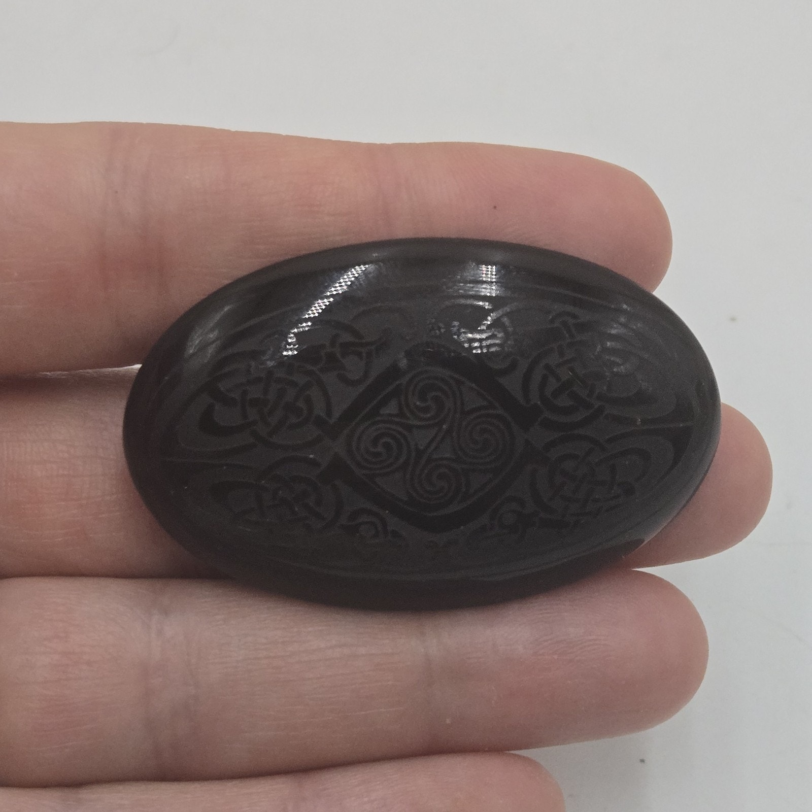 Vintage Carved Basalt Stone Celtic Design Victorian Revival Brooch Pin