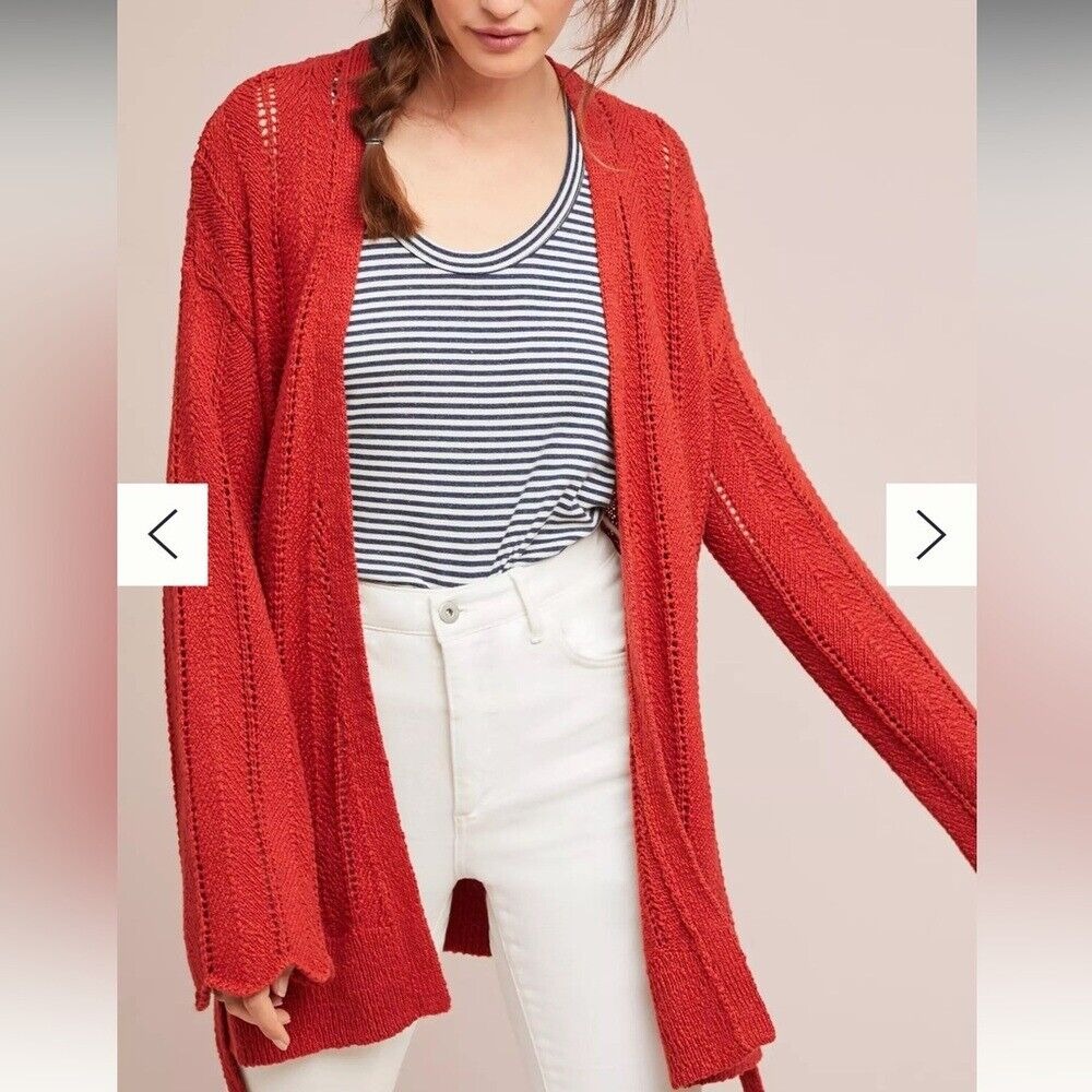 Anthropologie Meadow Rue Priscilla Pointelle Cardigan Terracotta Rust Size XL