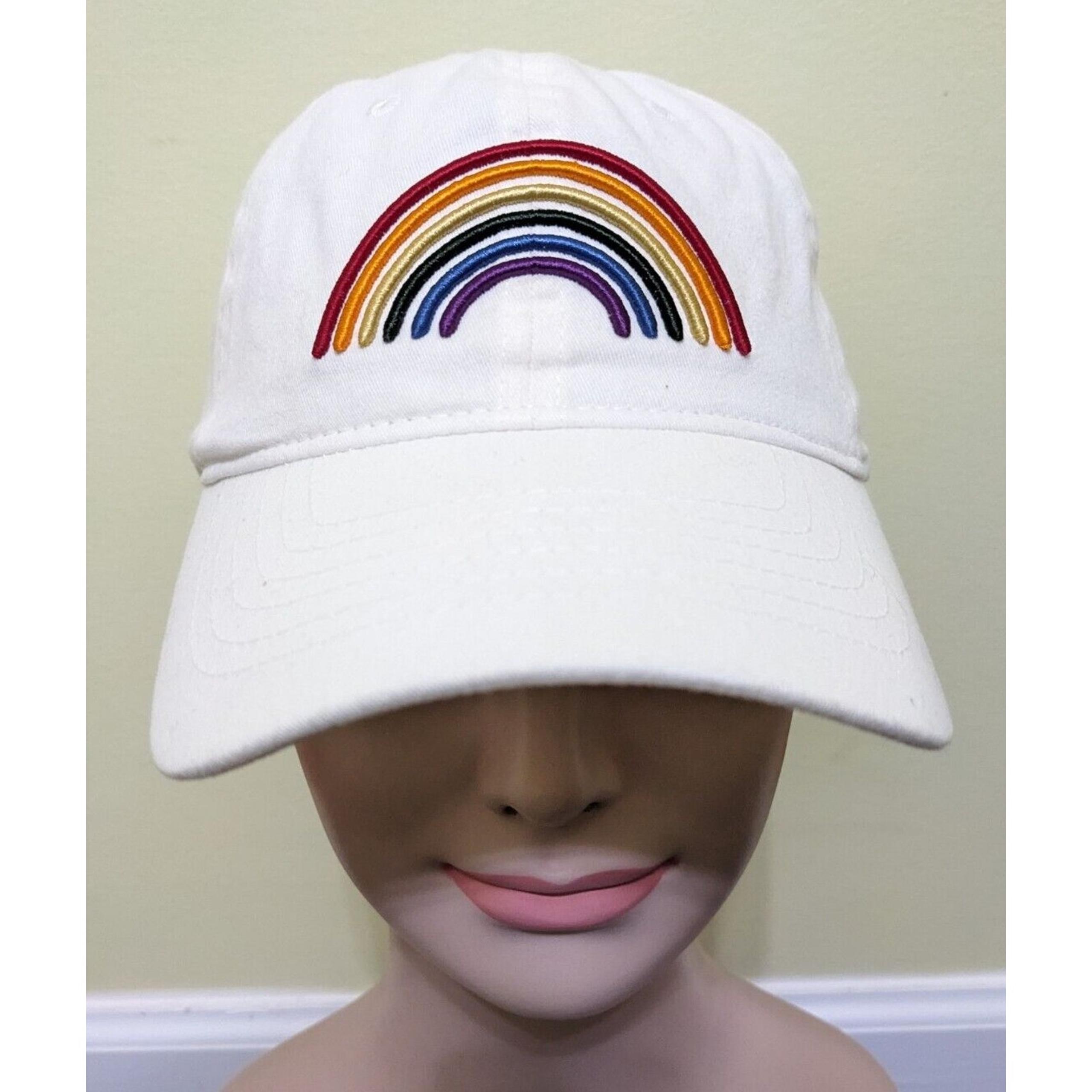 No Boundaries Hat Cap Rainbow Embroidery Embroidered Multicolor White Adjustable