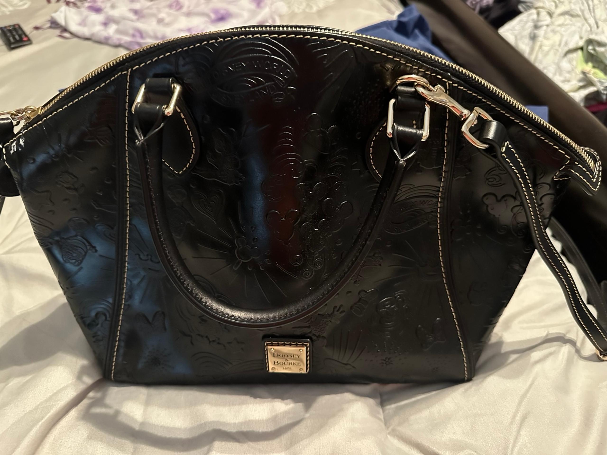 Disney Dooney & Bourke black leather sketch embossed satchel bag VGUC