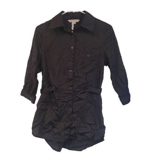 BCBGENERATION Women's Black Cotton Button Down Shirt w Belt